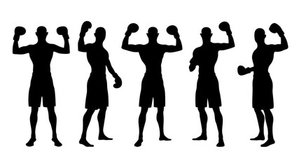 set of boxer silhouette vector on white background