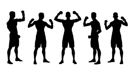 set of boxer silhouette vector on white background