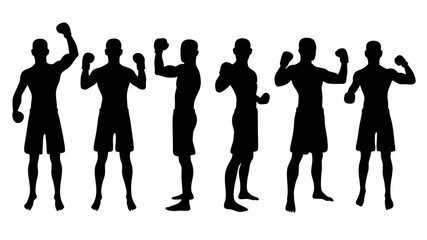 set of boxer silhouette vector on white background
