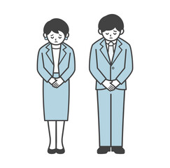 謝罪をするスーツ姿の男女（全身）