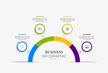Vector infographic semi circle template diagram. Business concept 4 step for presentation..