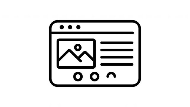 Animated simple black and white icon of a website in motion