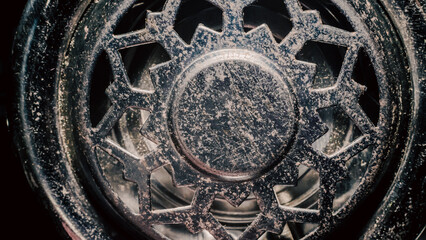  fragment of an old vinyl record player a metal pickup close-up macro
