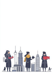 Obraz premium Urban women empowerment city skyline illustration modern environment inspirational viewpoint