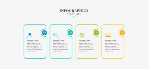 Steps business timeline infographic template design with 4 options and icons