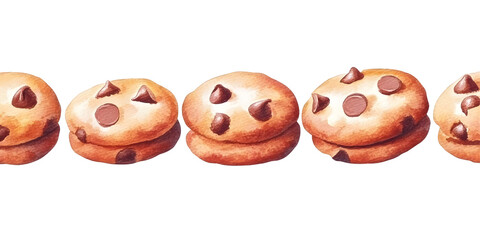 Obraz premium Illustration of Delicious Chocolate Chip Cookies with Transparent Background