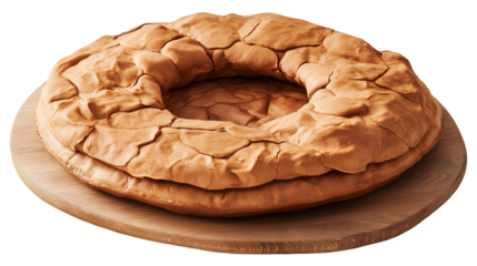 Isolated Baked Cake on Wooden Plate Brown Pastry Dessert Illustration