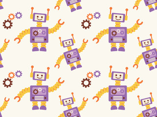 Seamless cute robot pattern vector illustration. Abstract robot pattern background kids illustration. Good for wallpaper, textile fabric, print, etc.