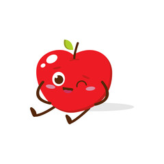 Cute red apple cartoon character with winking eye, showing a Excited pose. Perfect for kids illustrations, healthy food designs, or educational materials