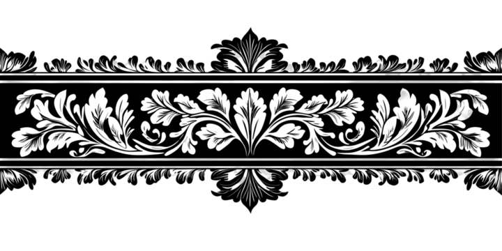 Isolated Decorative Floral Border Illustration in Black and White