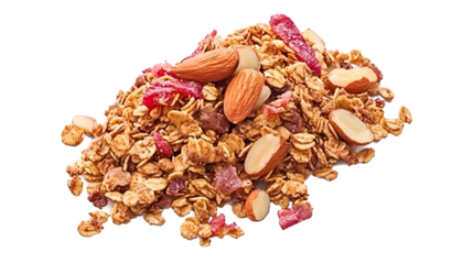 Isolated Delicious Granola Heap with Almonds Nuts on Transparent Background Photo