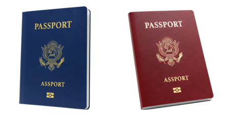 Blue and Red Passport Covers on Transparent Background

