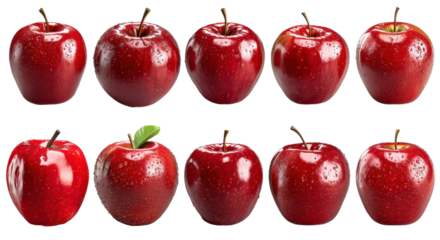 Red Apples Collage:  A vibrant collage showcasing ten glossy red apples with varying degrees of detail. From perfect symmetry to subtle imperfections.
