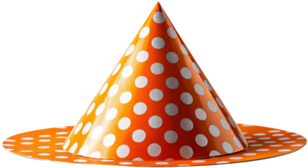 Orange Witch Hat: A classic witch hat in bright orange with white polka dots. perfect for Halloween or a themed party.