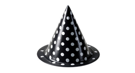 Fototapeta premium Whimsical Witch Hat: A classic black and white polka dot witch hat, perfect for adding a touch of playful mystique to any Halloween celebration or themed event.