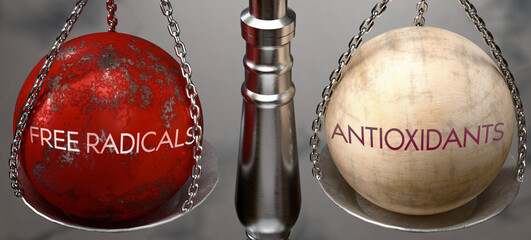 Free Radicals or Antioxidants - weighing two choices, available options. Choosing between free radicals or antioxidants. Two different course of actions. ,3d illustration