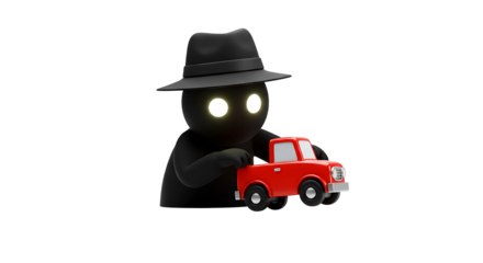 Car Theft Cartoon Concept with Black Silhouette on Transparent Background


