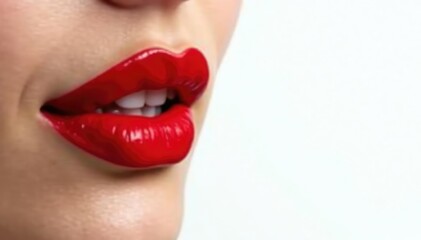 Obraz premium Close-up vibrant red lips, pristine white backdrop, matte, studio shot, lip