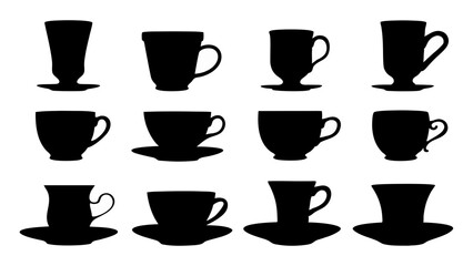set of cups silhouette vector on white background