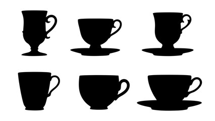 set of cups silhouette vector on white background