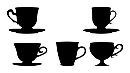 set of cups silhouette vector on white background