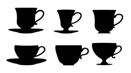 set of cups silhouette vector on white background