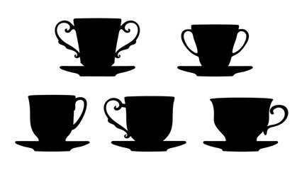 set of cups silhouette vector on white background
