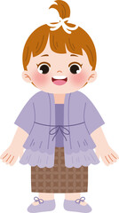 cute cartoon girl wear kebaya for kartini day