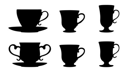 set of cups silhouette vector on white background
