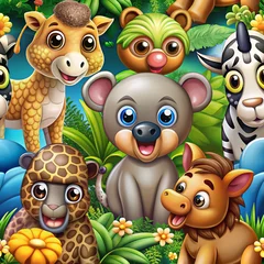 Cute cartoon baby animals in the jungle. Adorable illustration of safari animals for children's books, games, and educational materials.