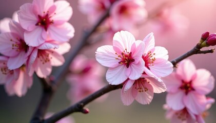 Delicate pink sakura blossoms, full bloom, intricate pattern, texture, pattern, aesthetic background
