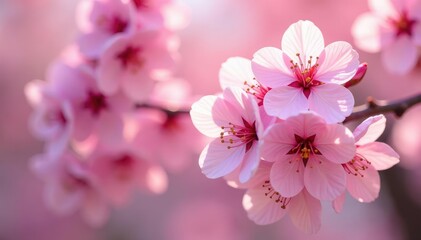 Obraz premium Delicate pink sakura blossoms, full bloom, intricate pattern, japanese, romantic