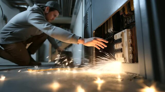 Electrician Rewiring Circuit Breaker in Basement Sparks Focus