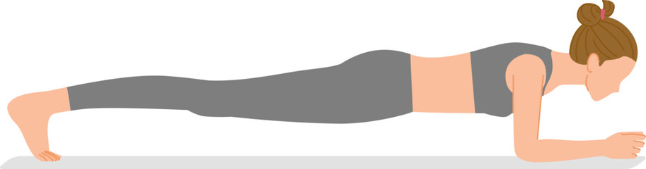 筋トレ：プランクをする若い女性（正しいフォーム）