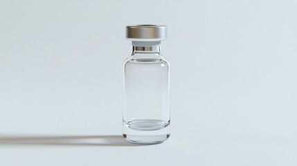 Empty glass vial with silver cap