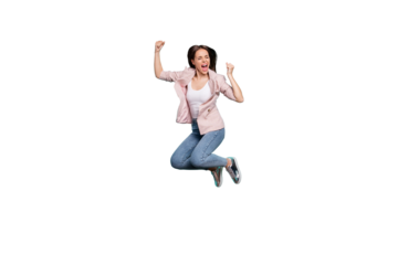 Full length body size view of her she nice-looking attractive pretty cheerful cheery straight-haired lady having fun isolated over bright vivid shine blue green teal turquoise background