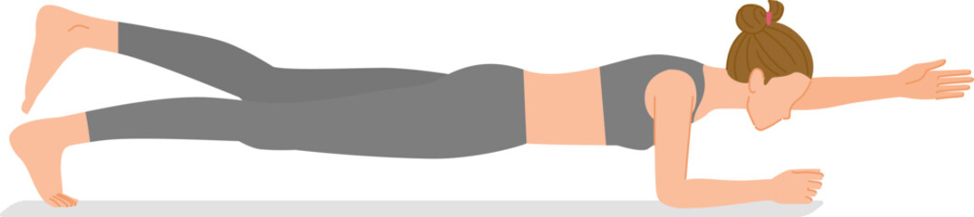 筋トレ：プランクをする若い女性（正しいフォームのツーポイントプランク）