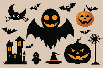 Vector illustration of the collection of Happy Halloween icons.