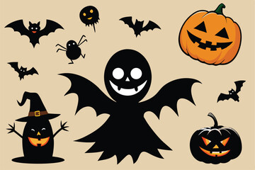 Vector illustration of the collection of Happy Halloween icons.