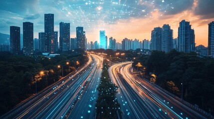 Fototapeta premium Digital Cityscape at Sunset