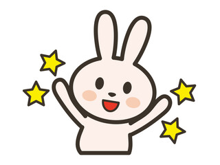 バンザイをして喜ぶかわいいうさぎさんの上半身イラスト