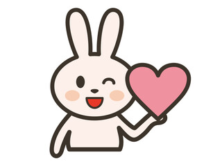 片手でハートマークを持つかわいいうさぎさんの上半身イラスト