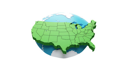 3D North America Map on Transparent Background

