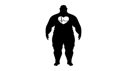 heart problems in obesity, black isolated silhouette