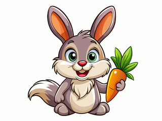 Obraz premium A high-quality vector illustration of an adorable cartoon bunny holding a carrot, with big ears and a cute smile, isolated on a white background