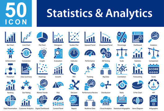 Statistics & Analytics Icon Collection and Symple Concept Glyph Color