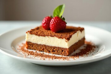 Individual tiramisu portion, dusted cocoa, elegant presentation , treat, powder