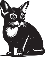 Black and White Abyssinian Cat Vector Illustration – Minimalist Feline Art