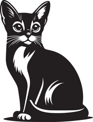Black and White Abyssinian Cat Vector Illustration – Minimalist Feline Art