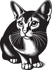 Black and White Abyssinian Cat Vector Illustration – Minimalist Feline Art